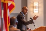 Rep. Shomari Figures speaks at an event hosted by the Montgomery Regional Chamber of Commerce on Wednesday, July 29 in Montgomery, Ala.