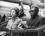 Zairean president, Mobutu Sese Seko and Queen Elizabeth II en route to Buckingham Palace from Victoria railway station at the start of his State Visit to Britain, 1973.