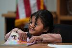 A 4-year-old Mexican girl, who has short bowel syndrome, attends a news conference in Los Angeles, Wednesday, May 28, 2025, after her and her mother's humanitarian parole was terminated and they were ordered to self-deport.