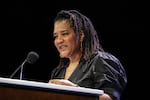 Playwright Lynn Nottage onstage in New York City in 2023. Nottage is one of the organizers of the "Fall of Freedom" creative protests taking place across the U.S. speaks onstage during the 2023 Celebrating Women® Breakfast on May 04, 2023 in New York City. (Photo by JP Yim/Getty Images)