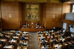 State representatives work in the Oregon House chamber on June 26, 2025. House Democrats voted to disconnect the state tax code from some new provisions of the federal tax code that would lead to hundreds of millions of dollars in lost revenue to the state.