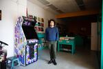 Mo Troper at his video game and music store, Hawthorne Game Exchange, in Portland, Ore., Thursday, March 19, 2020.