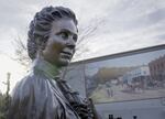 The Clara Latourell Larsson bronze monument in Mayors Square in Troutdale, Ore. Nov. 20, 2023. Larsson was Troutdale’s first and Oregon’s second female mayor.