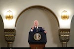 U.S. President Joe Biden speaks at the Augusta Victoria Hospital in east Jerusalem on Friday. Biden announced a U.S. investment of $100 million for a network of hospitals.