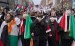 Protesters from the Ireland Palestine Solidarity Campaign march on Dublin's O'Connell Street on Jan. 13.