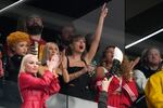 Taylor Swift reacts during the first half of the NFL Super Bowl 58 football game between the San Francisco 49ers and the Kansas City Chiefs on Sunday, Feb. 11, 2024, in Las Vegas.