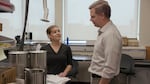 In this video still from January, Boise State University materials scientists Terra Miller-Cassman, left, and Scott Phillips, right, discuss a sugar-based plastic alternative that they believe could be a viable alternative to some single-use plastics.