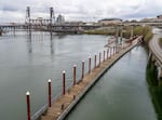 Bike riders and pedestrians on the Vera Katz Eastbank Esplanade in Portland, March 26, 2024.