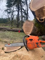 Volunteer Arin Flory has been using his winch and chainsaw to help clear streets and driveways in Cottage Grove after the ice storm.