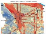 A heat island map of the Portland metropolitan area shows summer temperatures are higher downtown and along major roadways than in the shadier areas such as the 5,100-acre Forest Park.