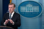 National security adviser Jake Sullivan speaks during a press briefing at the White House in Washington on Feb. 14.