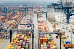 Colorful shipping containers sit at the Houston Port of Authority.