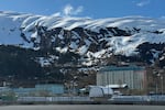 The 14-story Begich Tower is seen in Whittier, Alaska, May 13, 2025. A majority of the town's residents live in the condo.