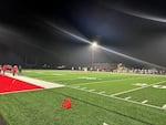 Players on the Tillamook and Milwaukie high school football teams prepare to take the field at a game on Oct. 25, 2024. The game, hosted by Tillamook High, ended at halftime due to alleged racist conduct involving players and a referee.