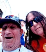 Laddie Read and his caregiver Joy'e Willman at a rally at the Oregon State Capitol building in 2017.