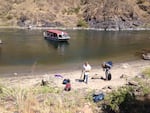 OPB crew and gear dropped off for a day of videotaping on the Snake River in Hells Canyon, 2016.