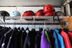 Cascade Kiteboarding owner Tonia Farman stores all of the equipment for her school in a stationary truck, including helmets, wetsuits, boards and kites, at the Hood River Event Site.