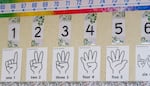 A numbers display in a kindergarten classroom at McNary Heights Elementary School in Umatilla, Ore. on Oct. 4, 2022.