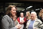 Carolyn Long greets supporters on Election Night in Vancouver, Washington, Tuesday, Nov. 6, 2018.