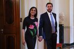 Second lady Usha Vance and Vice President Vance arrive for a military mothers celebration at the White House on May 6. She is pregnant with their fourth child.