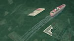 An illustration depicting an aerial view of a moving boat on the water. To one side of the boat, we see an identification card sinking into the water, on the other we see the last edge of a US Visa card.