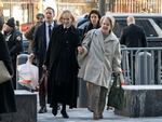 E. Jean Carroll (center) arrives for her civil defamation trial against former US President Donald Trump at Manhattan Federal Court in New York City on January 22, 2024.