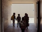 Students head to class at Selma Herndon Elementary in Livingston, Calif.