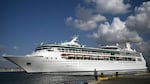 The Rhapsody of the Seas cruise ship leaves the Israeli port of Haifa with U.S. citizens aboard on Monday. The Americans were being evacuated to the Mediterranean island of Cyprus .