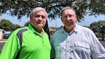 Neighbors Richard Small (left), a Republican and longtime NRA member, and Gerardo Marquez, a gun owner and Democrat, both support measures to prevent gun violence.