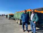 Virgil Lewis and Lon Inaba on the Inaba Family Farm this winter. 