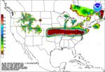 A map by NOAA showing possible snow accumulations Sunday through Tuesday.