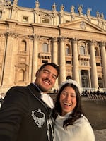 Alexia Estrada and Alberto “Beto” Anguiano celebrate being in St. Peter’s Square in Vatican City just before meeting the pope.