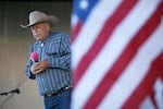 In this April 2015 file photo, rancher Cliven Bundy speaks at an event in Bunkerville, Nev.