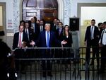 Former President Donald Trump speaks to members of the media after testifying at his civil fraud trial at New York State Supreme Court on Monday in New York City.