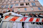 Nuns wait in front of the Basilica of Santa Maria Maggiore. Pope Francis is laid to rest in the Basilica of Santa Maria Maggiore.
