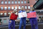 Nurses join a protest outside Legacy Good Samaritan Medical Center in Portland as they get off shift from work. July 29, 2023.