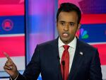 Republican presidential candidate businessman Vivek Ramaswamy speaks during a Republican presidential primary debate hosted by NBC News on Wednesday in Miami.