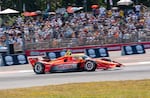 David Malukas flies into the chicane on turn two at the OnlyBulls Grand Prix at Portland International Raceway in Portland, Ore., on Aug. 9, 2026. 