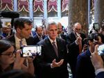 Speaker of the House Kevin McCarthy talks to reporters as he walks to the House floor for a procedural vote ahead of the final vote for H.R. 3746 - Fiscal Responsibility Act of 2023 on May 31.