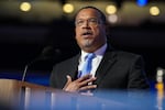 Minnesota Attorney General Keith Ellison speaks on stage during the third day of the Democratic National Convention at the United Center on August 21, 2024 in Chicago, Illinois.