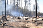 A photo posted by author Rick Steber on Monday, July 27, 2026, shows what remains of his cabin, which was destroyed.  The cabin was near the head of McKay Valley, just north of Prineville.