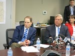 Oregon Democratic Sen. Ron Wyden, left, was in Portland on Friday with USDA Secretary Tom Vilsack to discuss a bill Wyden says would change how the country funds wildfire fighting efforts.