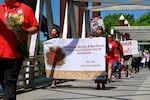 On May 5, 2025, dozens marched from the Oregon Convention Center Plaza down to the Willamette River waterfront for a “letting go” ceremony during the MMIR Day of Awareness and Action hosted by the Portland MMIR Committee.