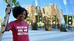 La Tanya Autry, a curatorial fellow at The Museum of Contemporary Art Cleveland, poses outside of the museum in Cleveland on Thursday, Oct. 8, 2020. Museums are being called on to examine what's on their walls amid a national reckoning on racism. Among 18 major U.S. museums, 85% of artists featured are white, while 87% are men, according to a 2019 study conducted at Williams College. Autry helped start an initiative called Museums Are Not Neutral.