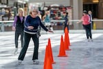 Paula Bryant-Trerise of Portland skates with the “Hooky Club,” a group of seniors 60 and older who take part in the weekly skating event at Lloyd Center, May 11, 2023. 