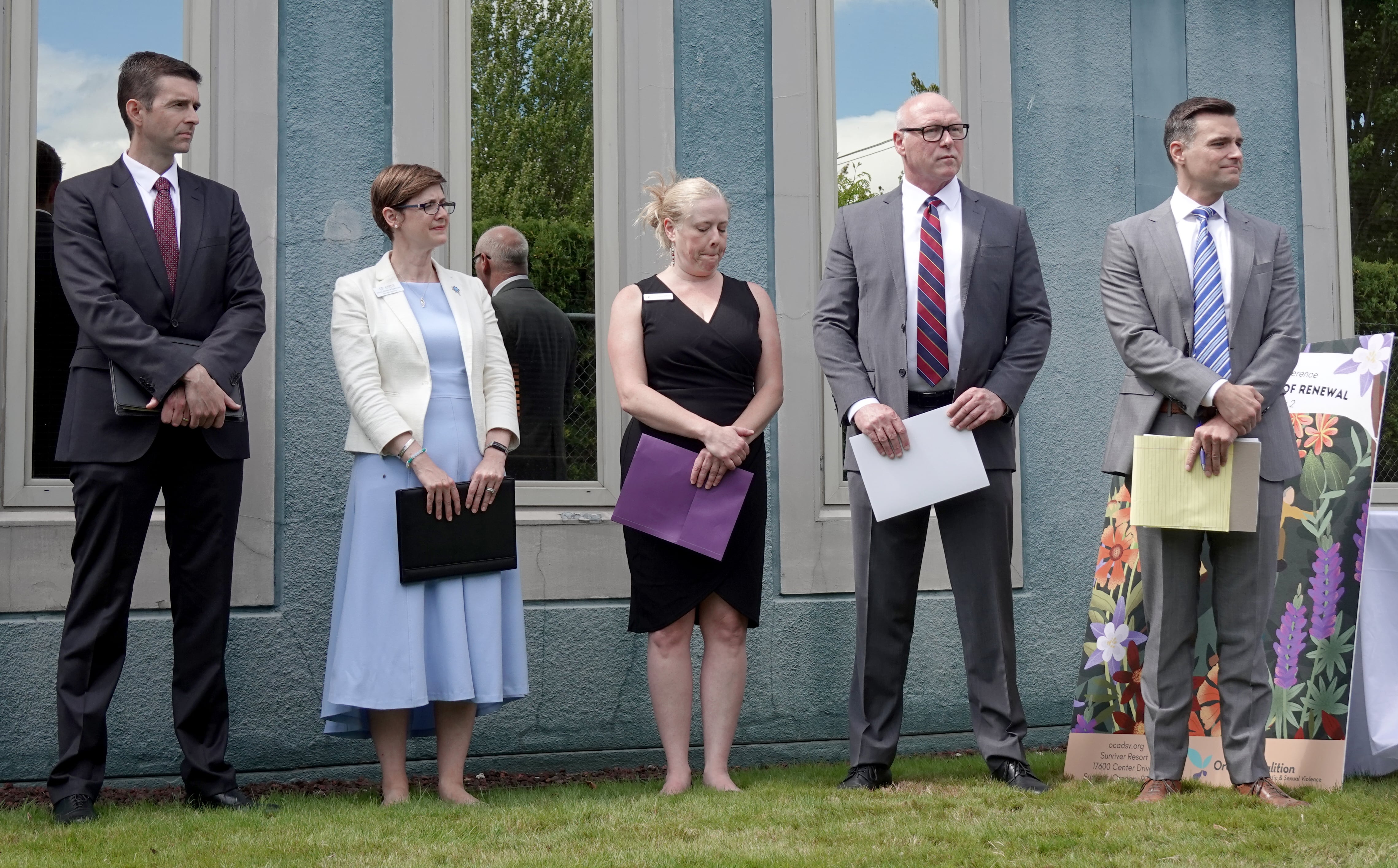 Washington County District Attorney Kevin Barton, CARES NW Director Jenny Gilmore-Robinson, Clackamas Women's Services Director Melissa Erlbaum, Clackamas County DA John Wentworth and Attorney General Dan Rayfield spoke about the impacts of the loss of VOCA funding.