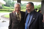 William Dabney, a veteran of the D-Day invasion, with his son, Vinnie Dabney, at the French Embassy in Washington, D.C., on June 4, 2009, ahead of their trip to France, where the elder Dabney received the Legion of Honor, the French government's highest award for his actions in WWII.