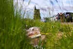 The ditch in front of the Chemawa Cemetery was littered with trash and other discarded household items. Dozens of volunteers gathered on Memorial Day to remove the trash, clean headstones and pray for children who never made it home.