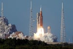 NASA's Artemis II moon rocket lifts off from the Kennedy Space Center's Launch Pad39-B Wednesday, April 1, 2026, in Cape Canaveral, Fla. (AP Photo/Chris O'Meara)