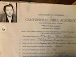 This image, circa 1940, shows Marilyn Mitchell's application for Canyonville Bible Academy.